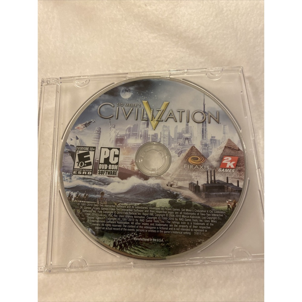 2K Games Civilization V PC Game Strategy DVD ROM Sid Meier Vintage Y2K